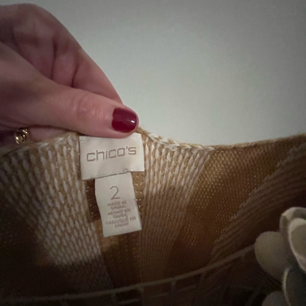 Chico's Tan and Cream Striped Sweater Poncho with Fringe Size 2 XL - Picture 2 of 7